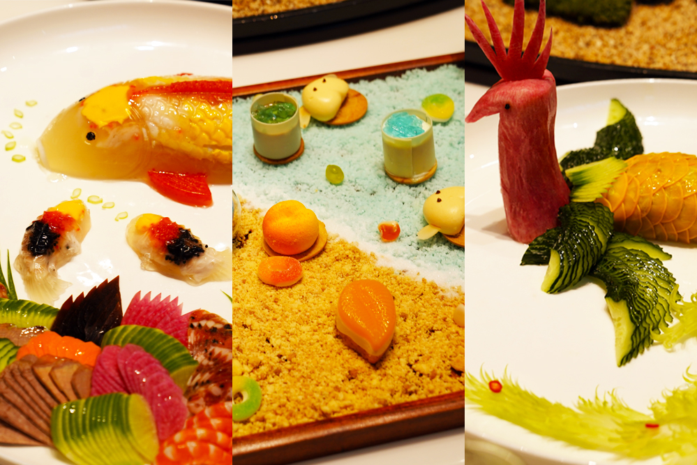 大觀樓長(zhǎng)聯(lián)宴。從左至右依次為翠羽丹霞、四圍香稻、西翥靈儀。供圖